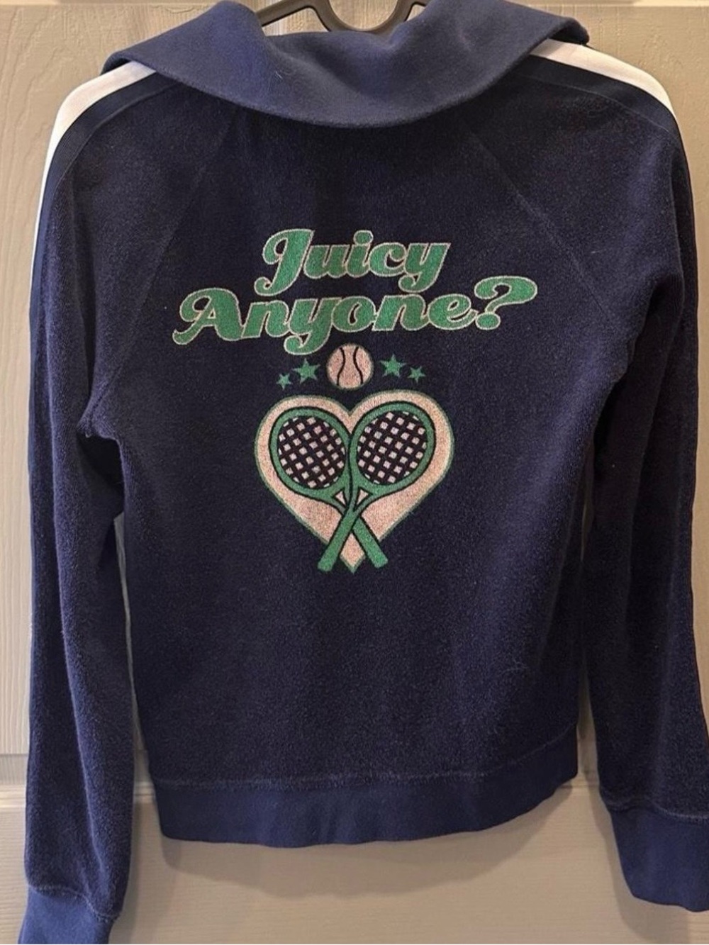 Juicy Couture Navy Velour 'Juicy Anyone?' Tennis Graphic Zip-Up